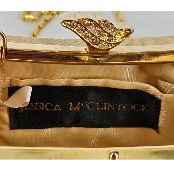 JESSICA MCCLINTOCK VINTAGE BLACK SATIN EVENING BAG 4"H x 5"L x 3"W 22" CHAIN - Picture 7 of 15
